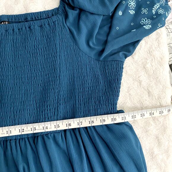 Torrid Legion Blue Floral Smocked Mini Crinkle Gauze Blouson Sleeve Dress 4X - Picture 9 of 9